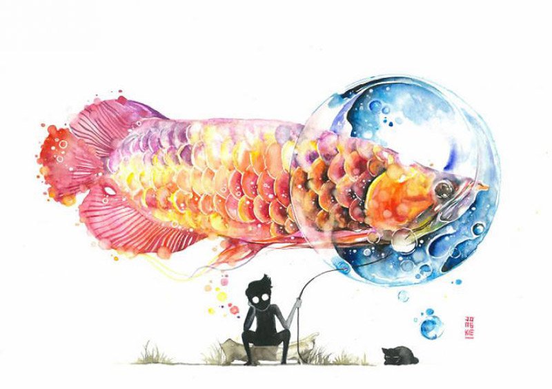 Loạt tranh tiếp theo là của nghệ sĩ trẻ Jongkie đã tạo ra thế giới sinh vật độc đáo chỉ với giấy vẽ và màu nước.